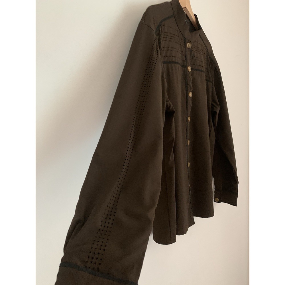 Worth New York Top Tunic Sz M Brown Perforated Tortoise Button Wool Lightweight - Picture 5 of 10